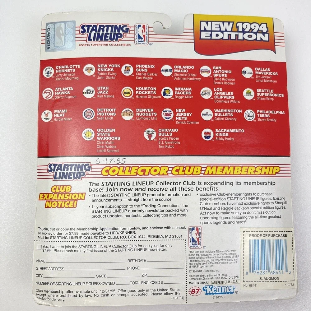 1994 Starting Lineup Stacy Augmon Atlanta Hawks Figure and Card UNLV